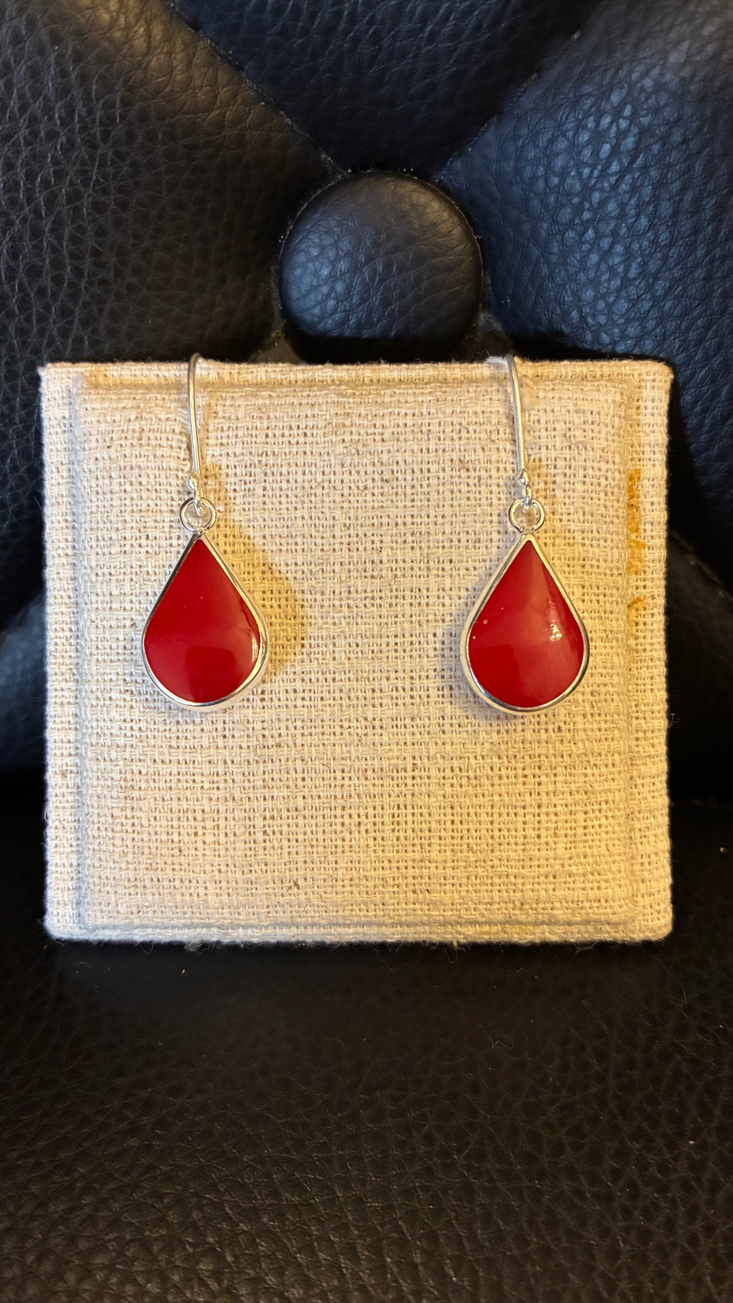 Red Carnelian Teardrop Earrings - Silver