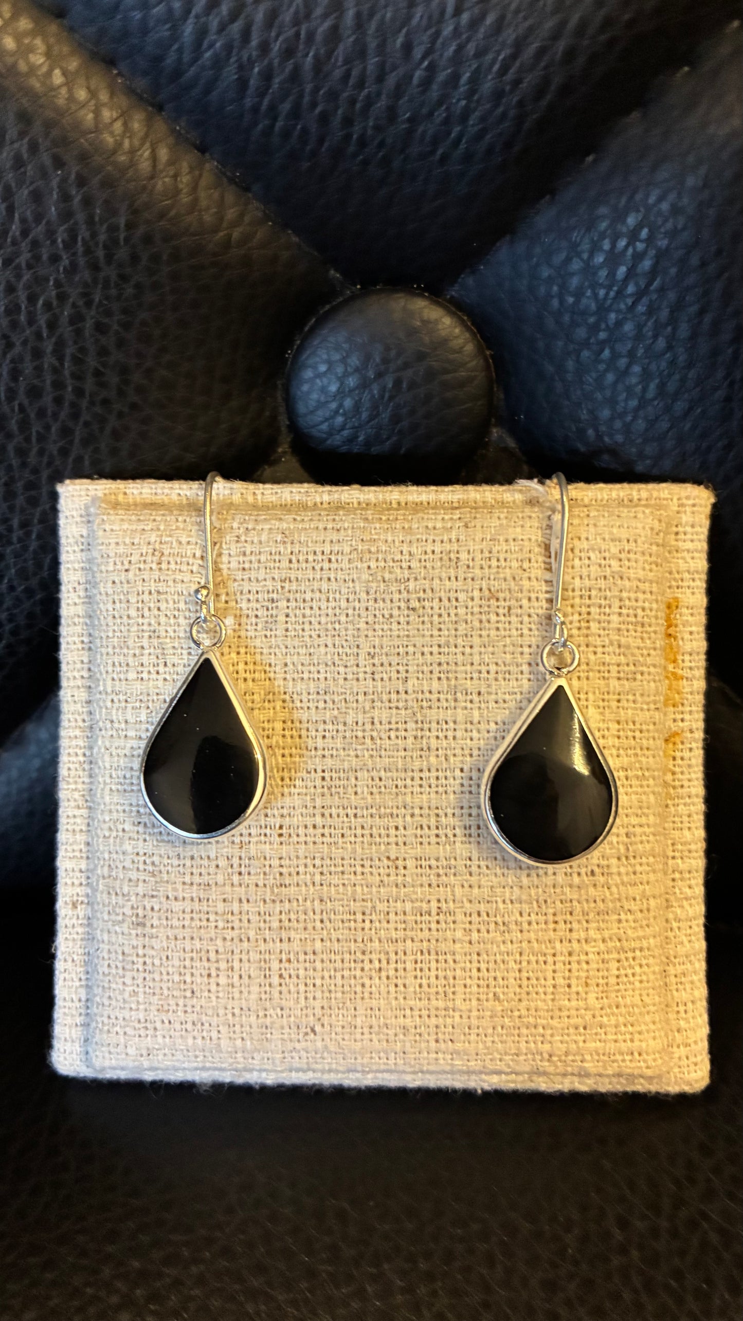 Black Onyx Teardrop Earrings - Silver
