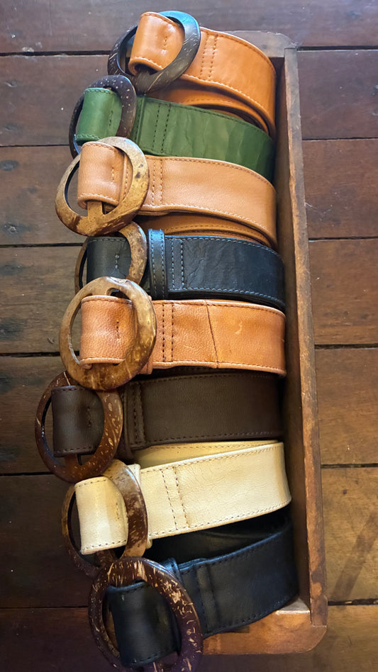 Megan Leather Belt - Almond /Vintage Tan / Black / Tan / Biscuit / Green / Navy / Cream / Caramel / Chocolate