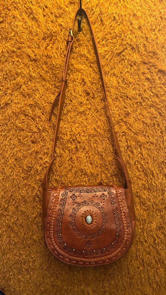 Kanika Bag - Tan & Turquoise