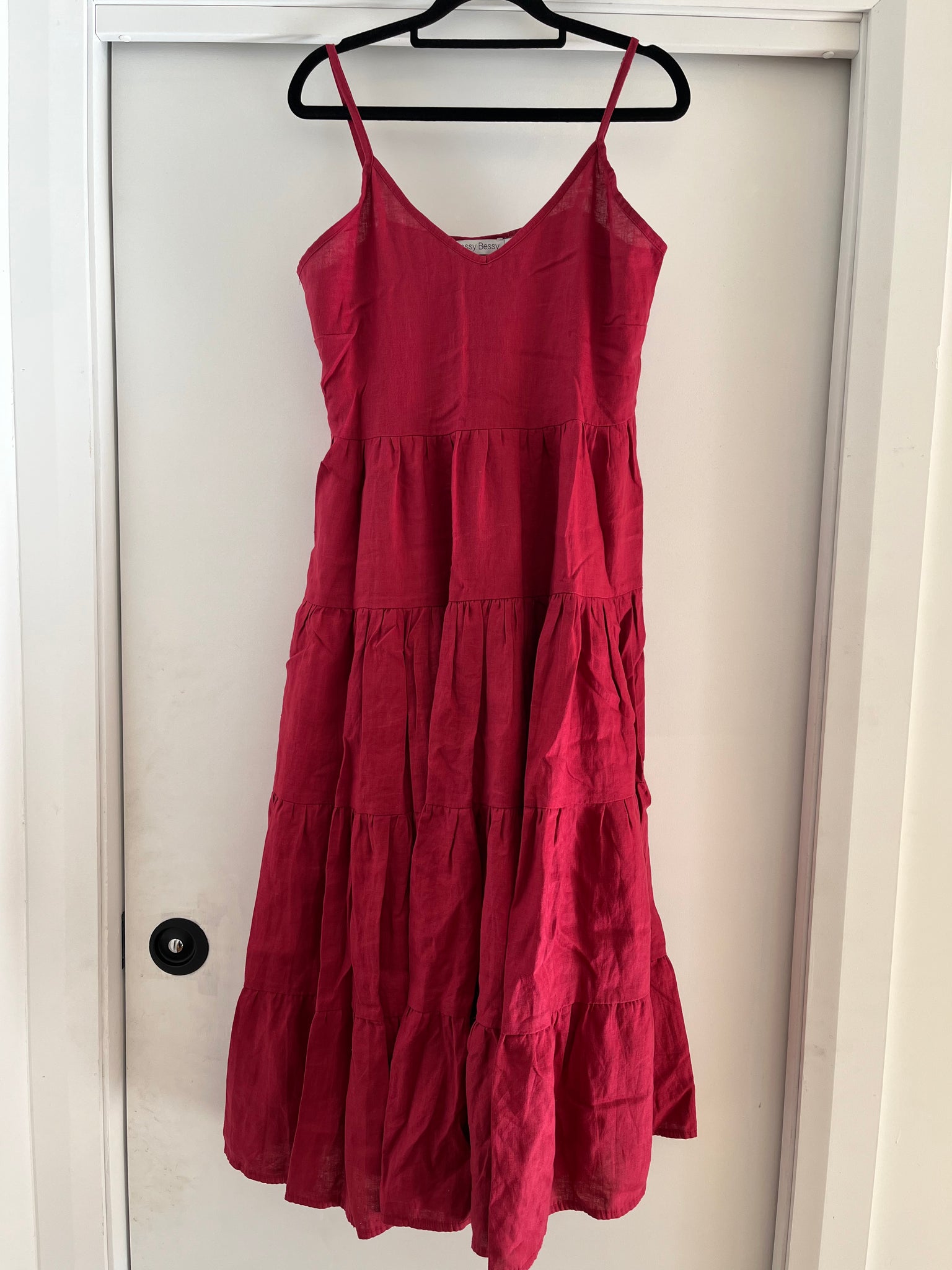 Vintage Linney Dress Wine Red Linen - S