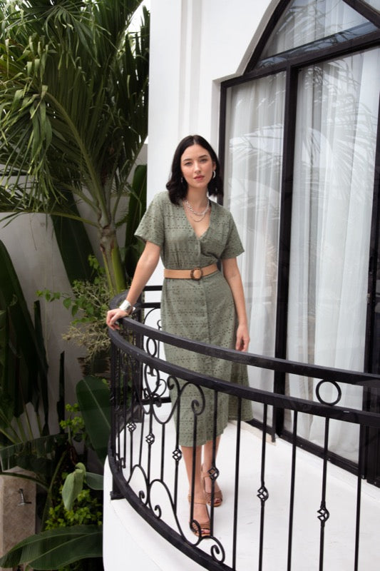 Edith Dress - Sage Embroidered