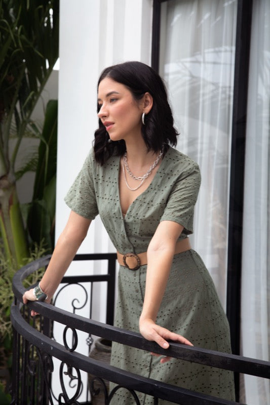 Edith Dress - Sage Embroidered
