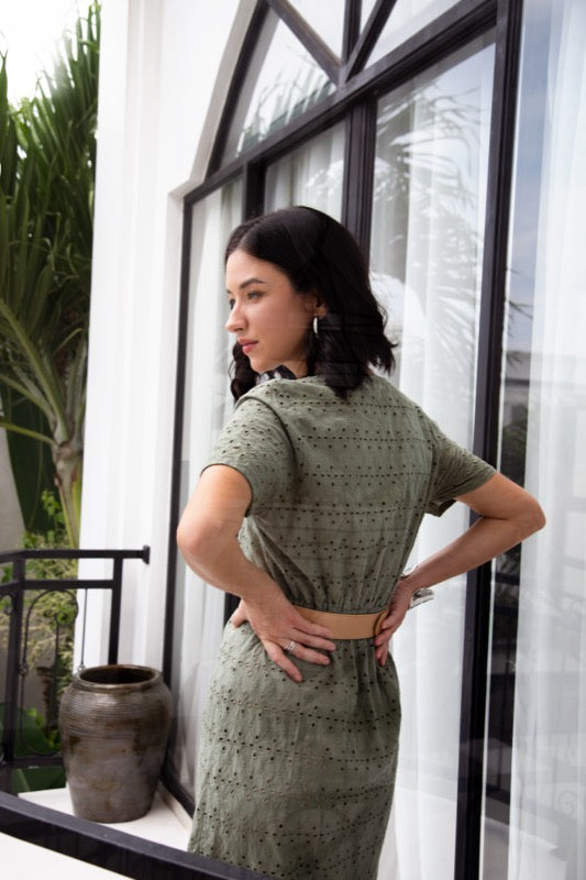 Edith Dress - Sage Embroidered