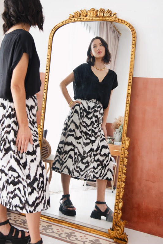 Celeste Skirt - Black & White Iskat Linen