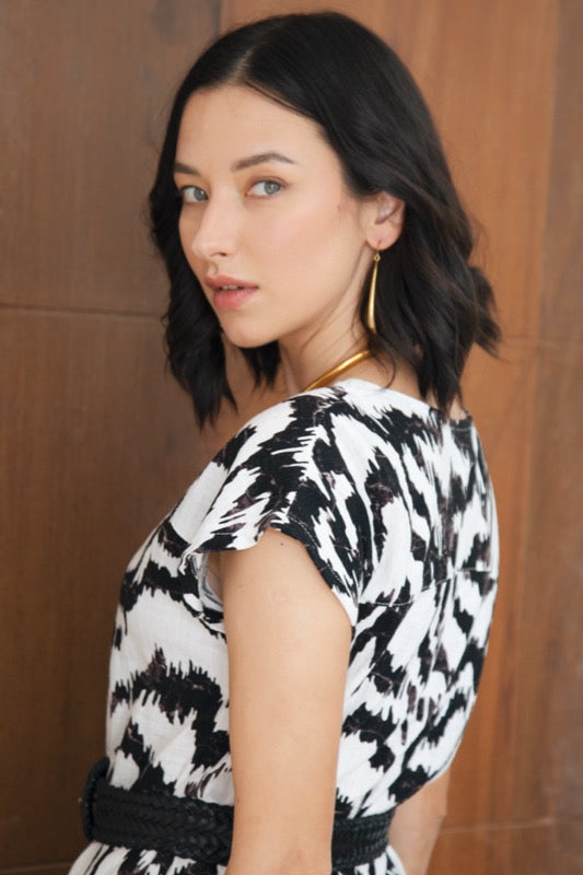 Miranda Dress - Black & White Iskat Linen