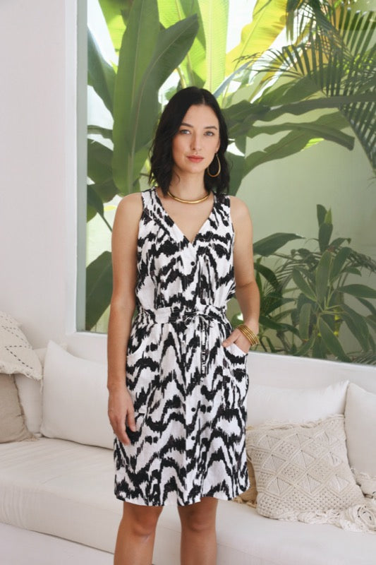 Dot Dress - Black & White Iskat Linen