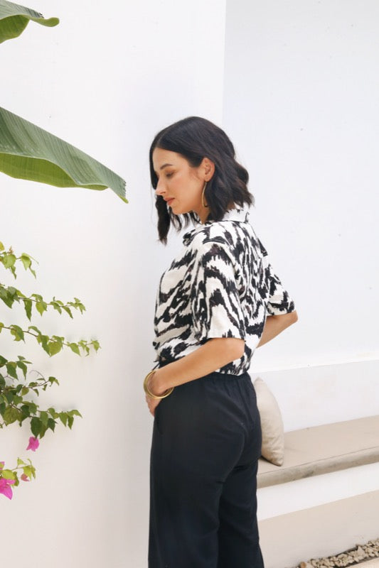 Alina Shirt - Black & White Iskat Linen
