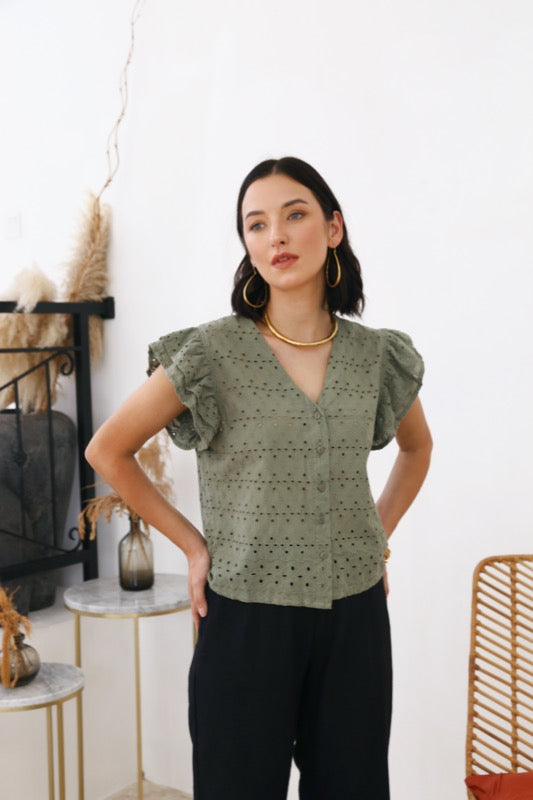 Katana Blouse - Sage Embroidered.