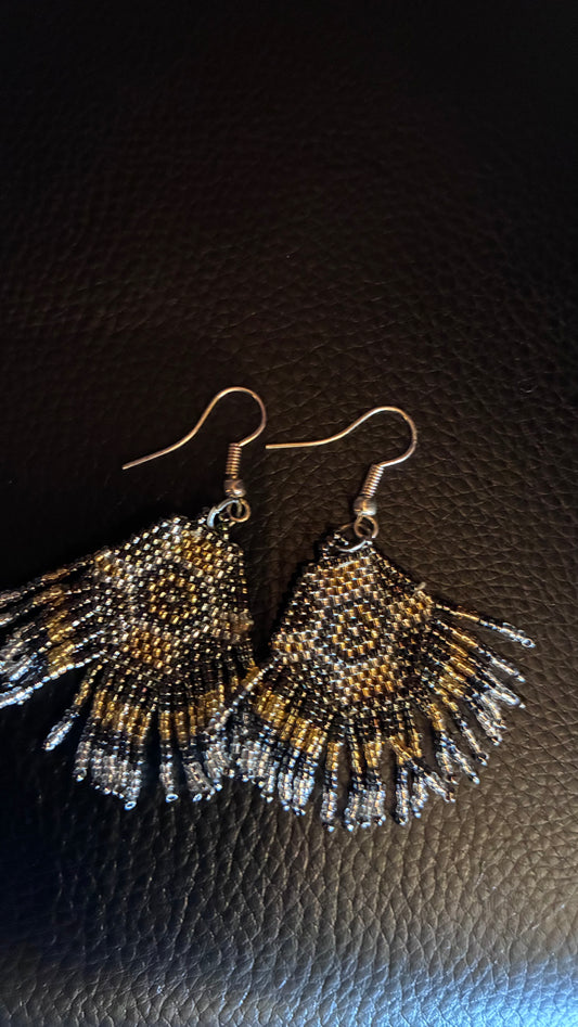 Aztec Beaded Earrings - Pewter