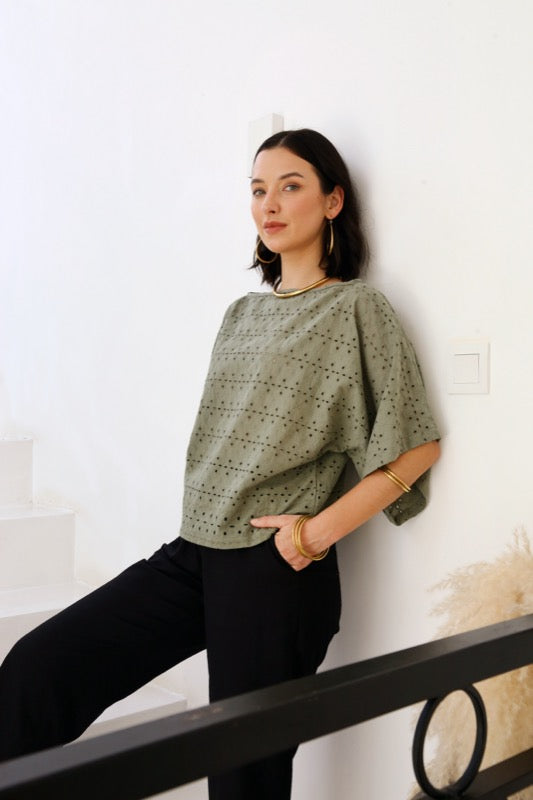 Lily Top - Embroided Sage