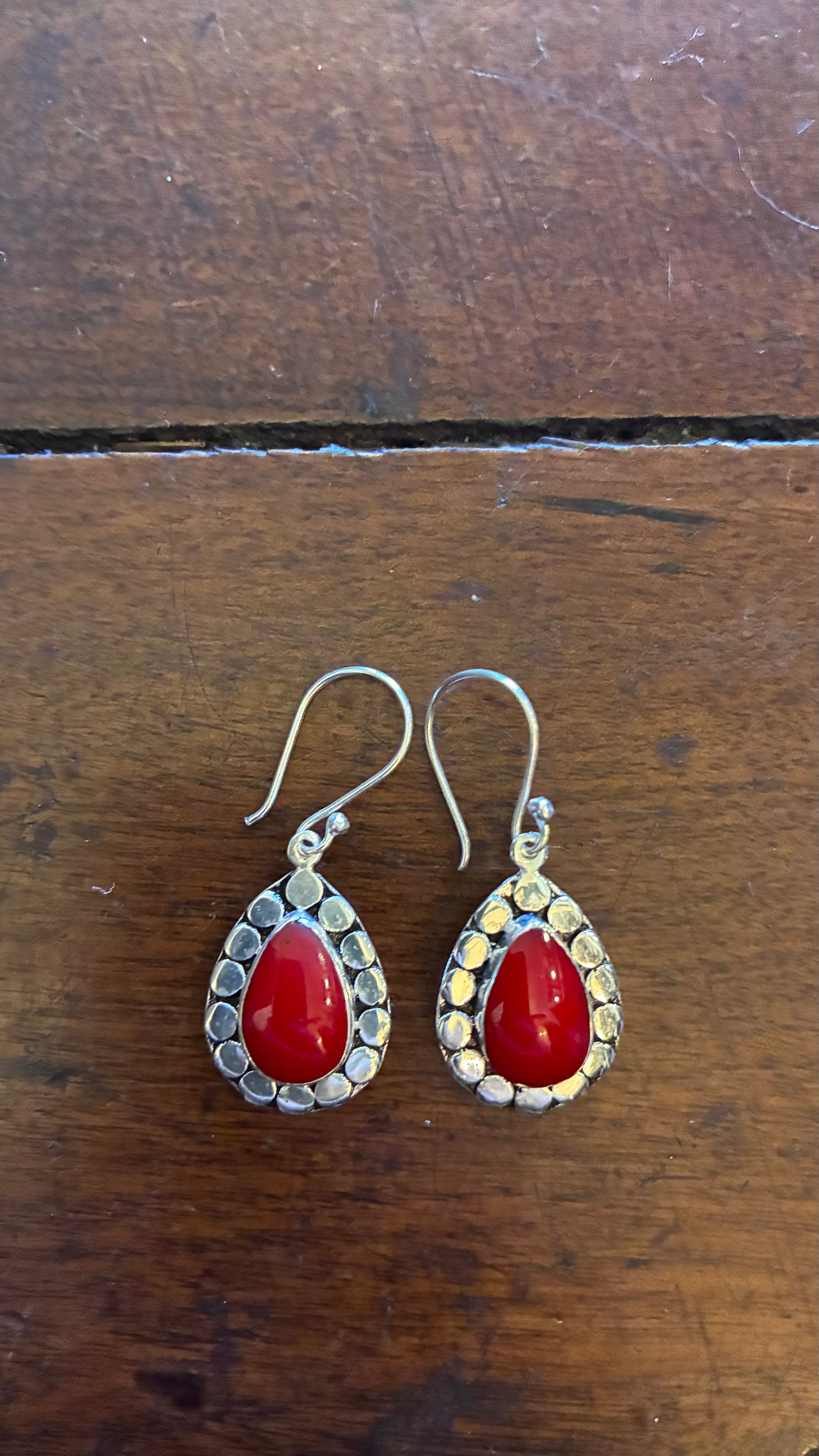 Trim Teardrop Earrings - Carnelian Red