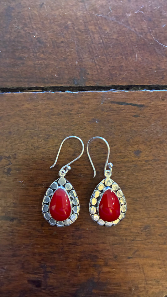 Trim Teardrop Earrings - Carnelian Red