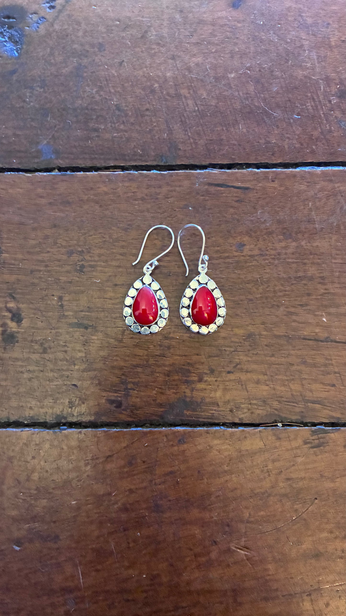 Trim Teardrop Earrings - Carnelian Red