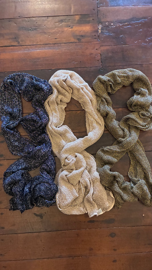 Knitted Mesh & Lurex Scarf - Black/Gold/Khaki