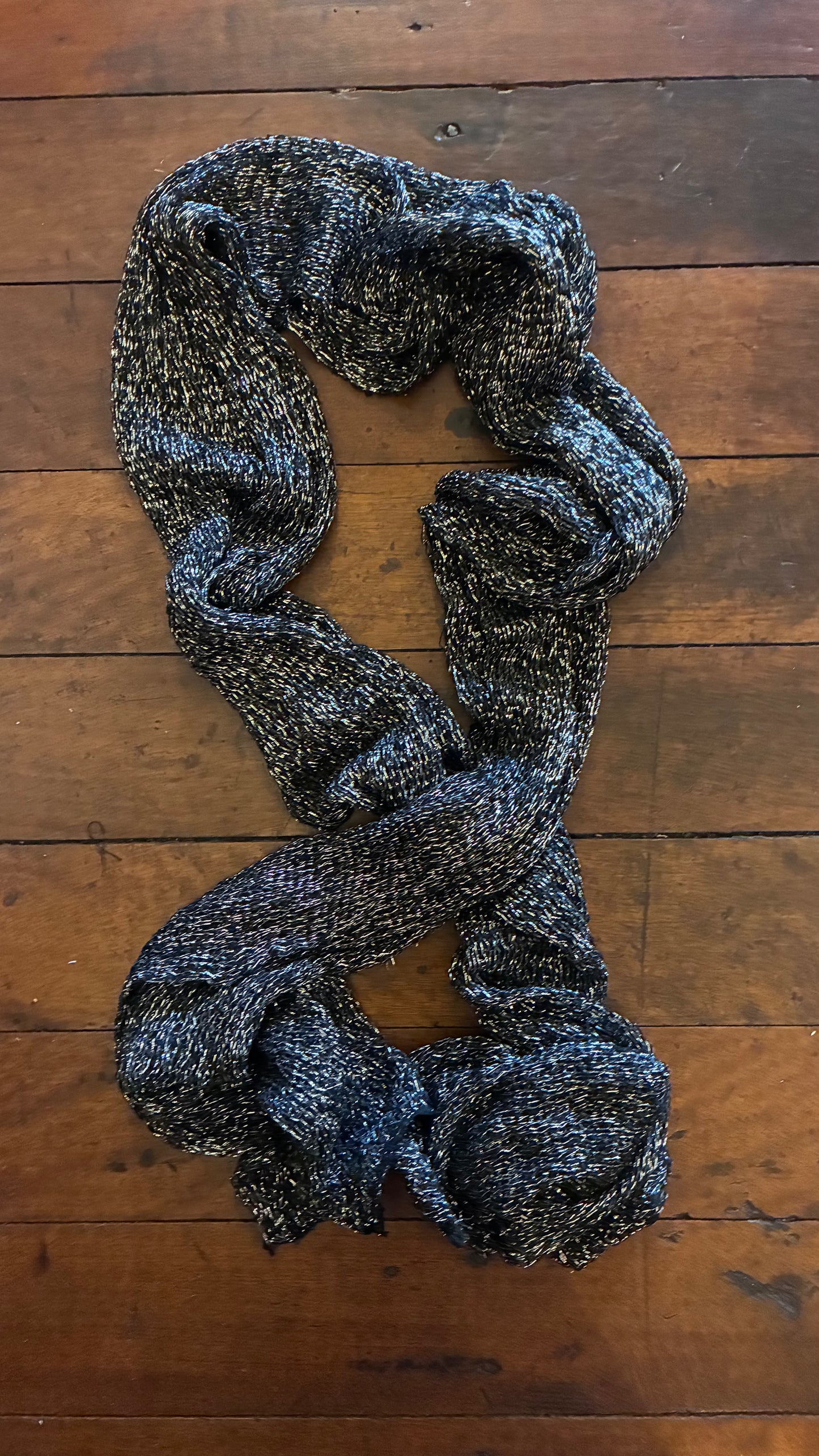 Knitted Mesh & Lurex Scarf - Black/Gold/Khaki