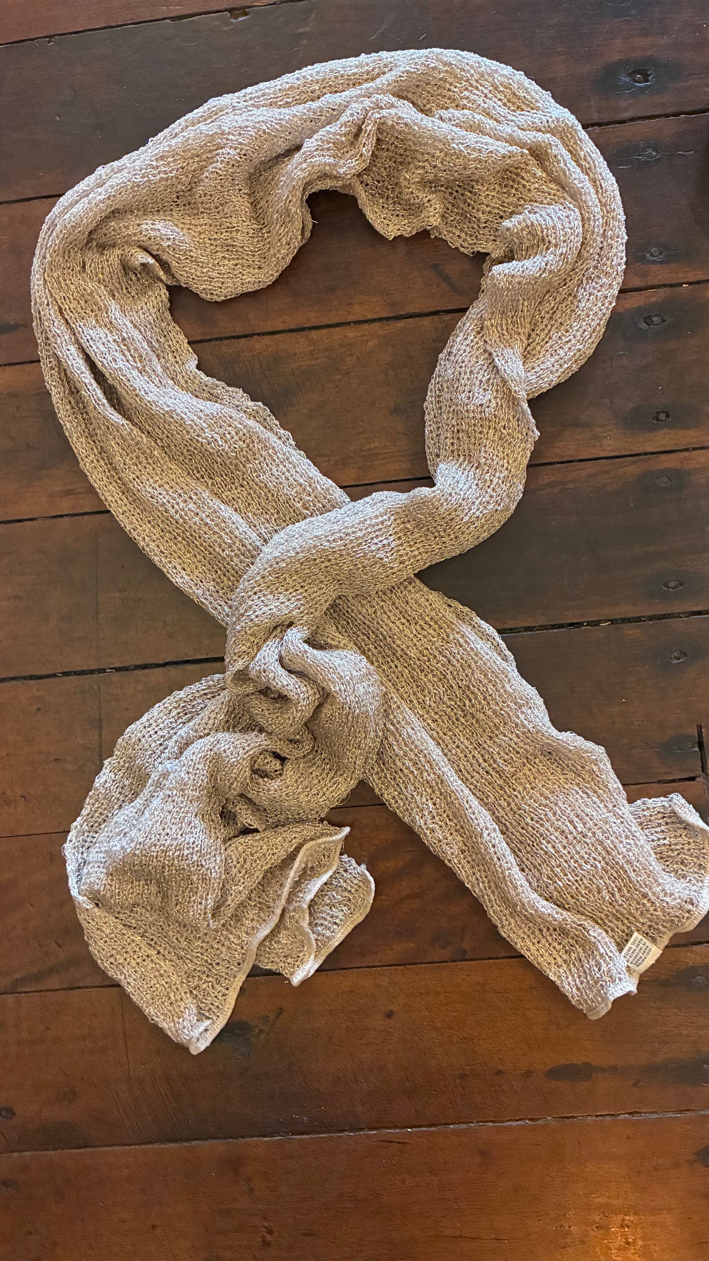 Knitted Mesh & Lurex Scarf - Black/Gold/Khaki