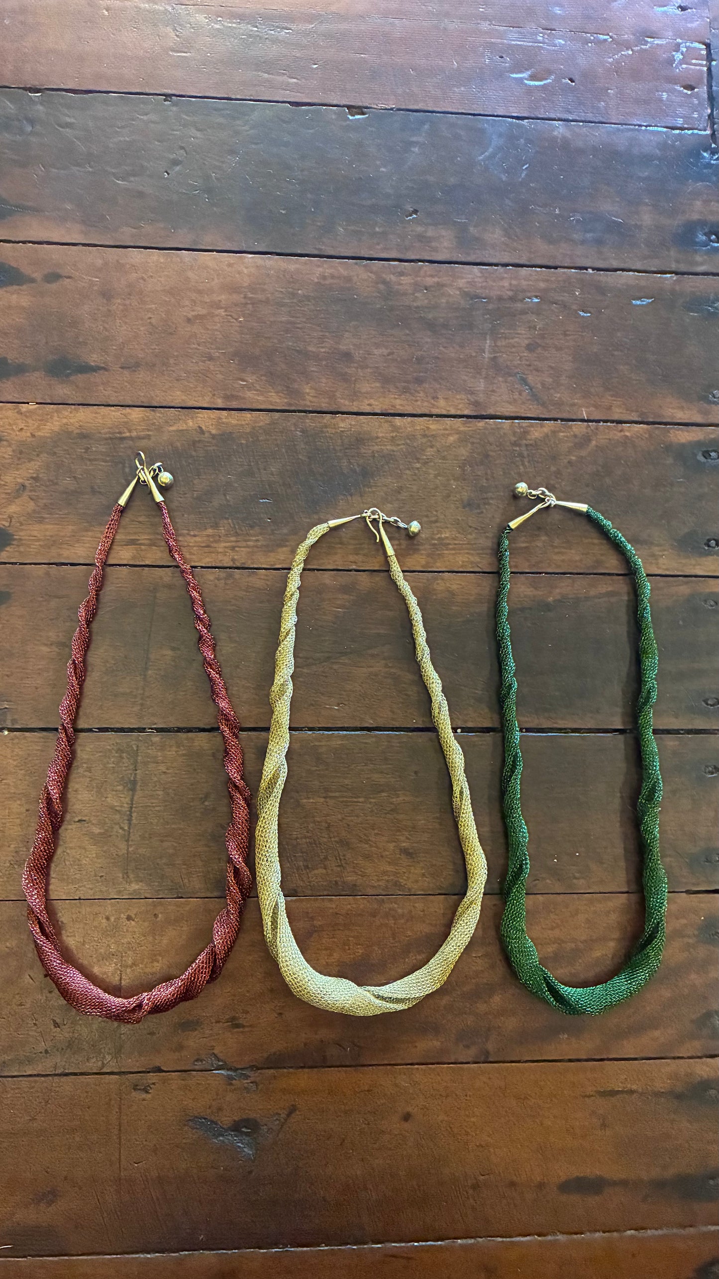 Twisted Net Necklace - Olive / Gold / Copper