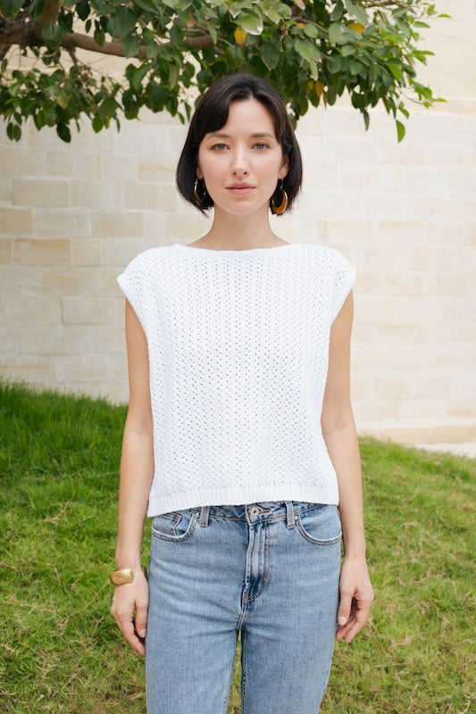 Cheska Fancy Knit Vest - White