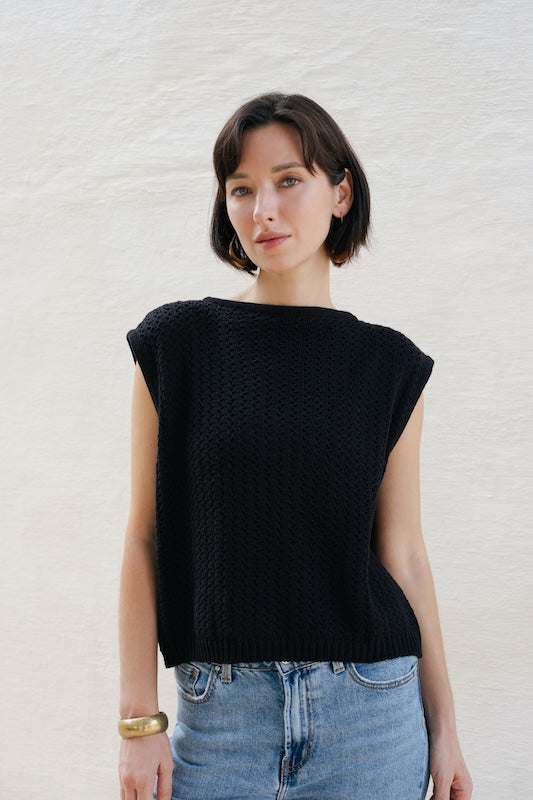 Cheska Fancy Knit Vest - Black