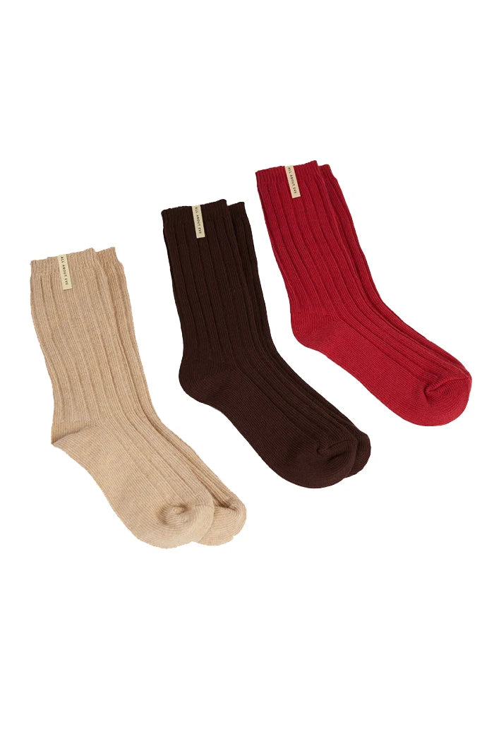 Hoxton Socks - 3 Pack- Chocolate/Pink/Beige