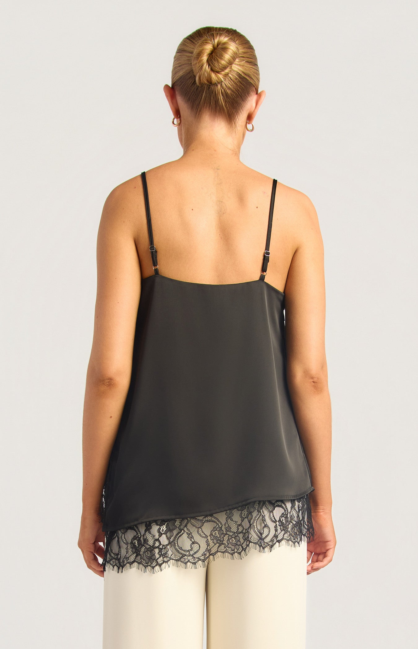 Asymmetric Lace Trim Cami - Black
