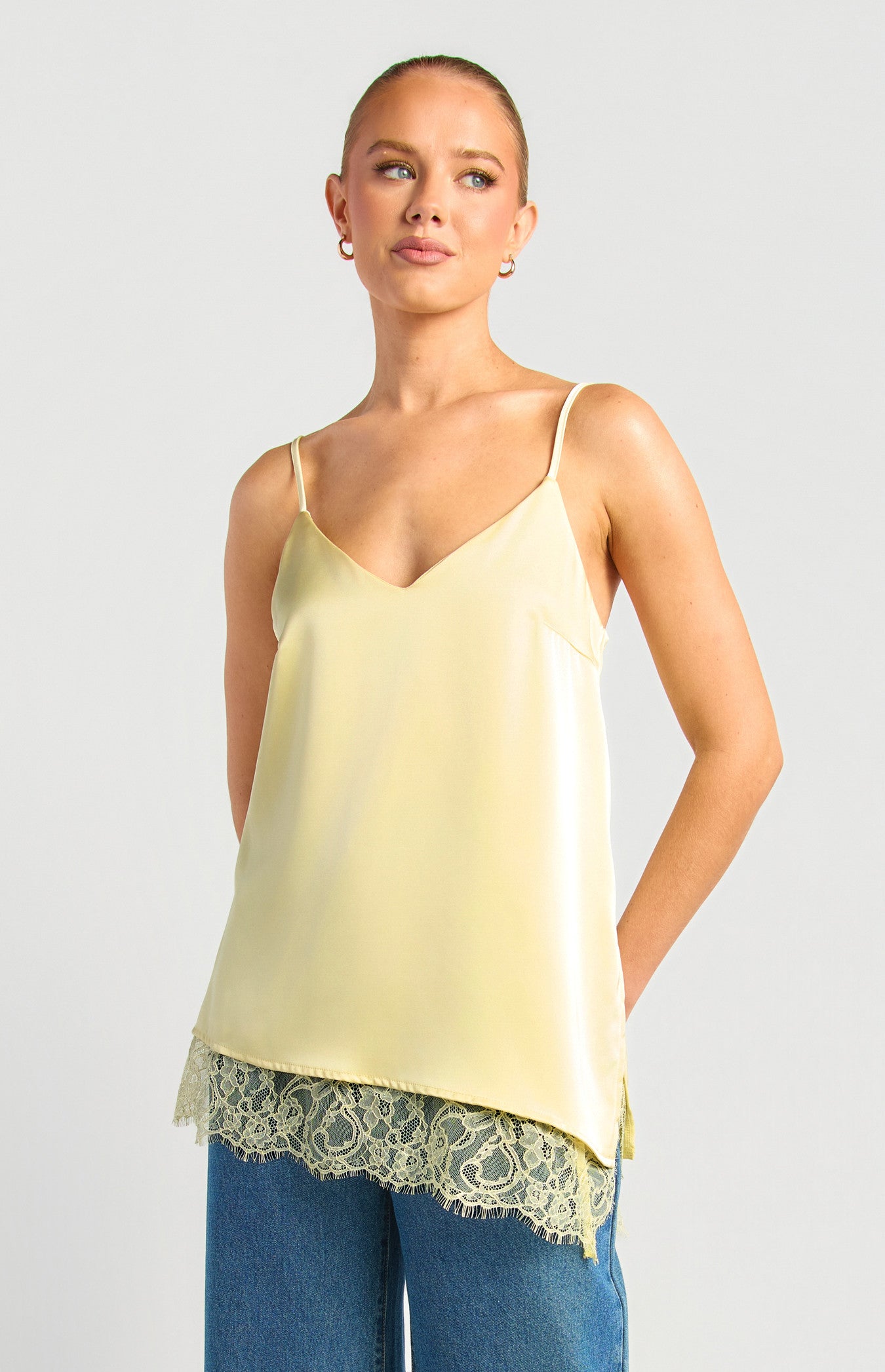 Asymmetric Lace Trim Cami - Butter