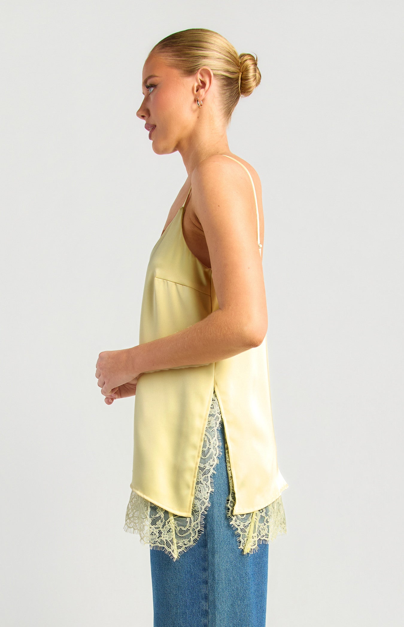 Asymmetric Lace Trim Cami - Butter